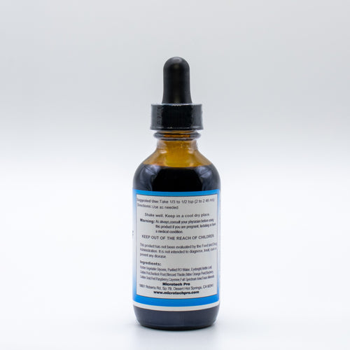 Back label of Allergy Relief liquid tincture supplement showing ingredients, suggested use, and safety information