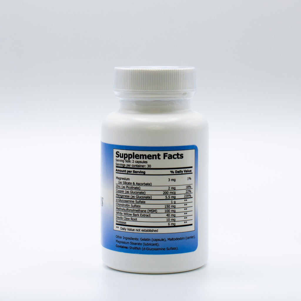 Back label of Arth Plus joint mobility and inflammation support dietary supplement showing ingredients and supplement facts