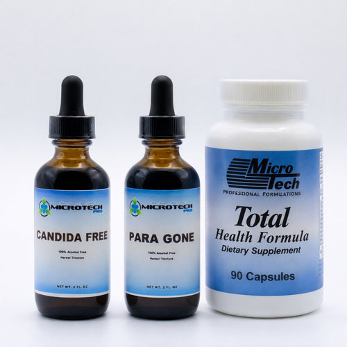 Candida Free, Para Gone, and Total Health Formula herbal supplement bundle for gut balance and digestive wellness support