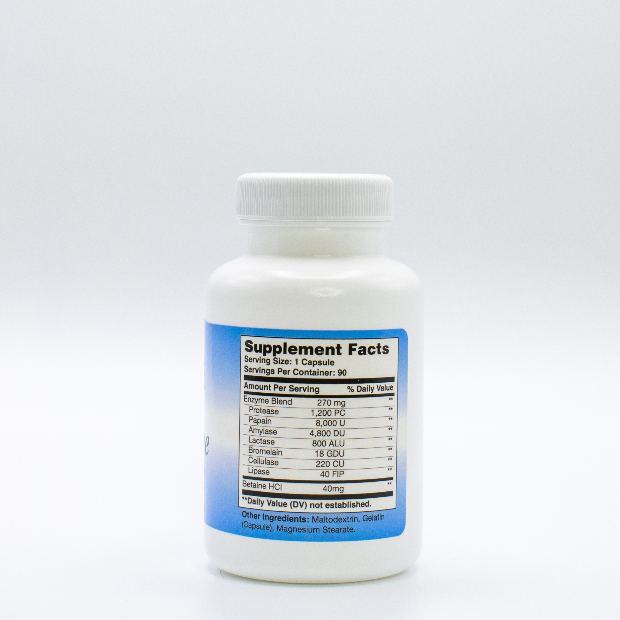 Total Enzyme supplement facts label showing plant-based digestive enzyme blend